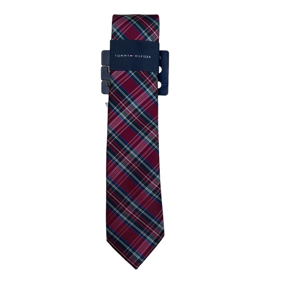 Tommy Hilfiger Boys Red Tartan Plaid Checker Red Classic Tie Holiday